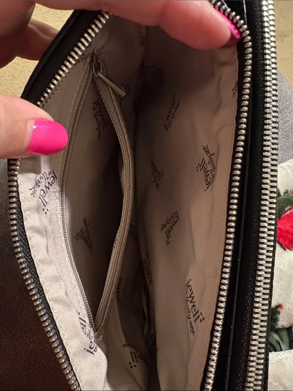 Black Pebbled Leather Wristlet Clutch -